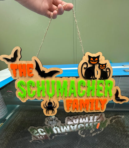Personalized Halloween Door Hanger | Custom Family Name Sign