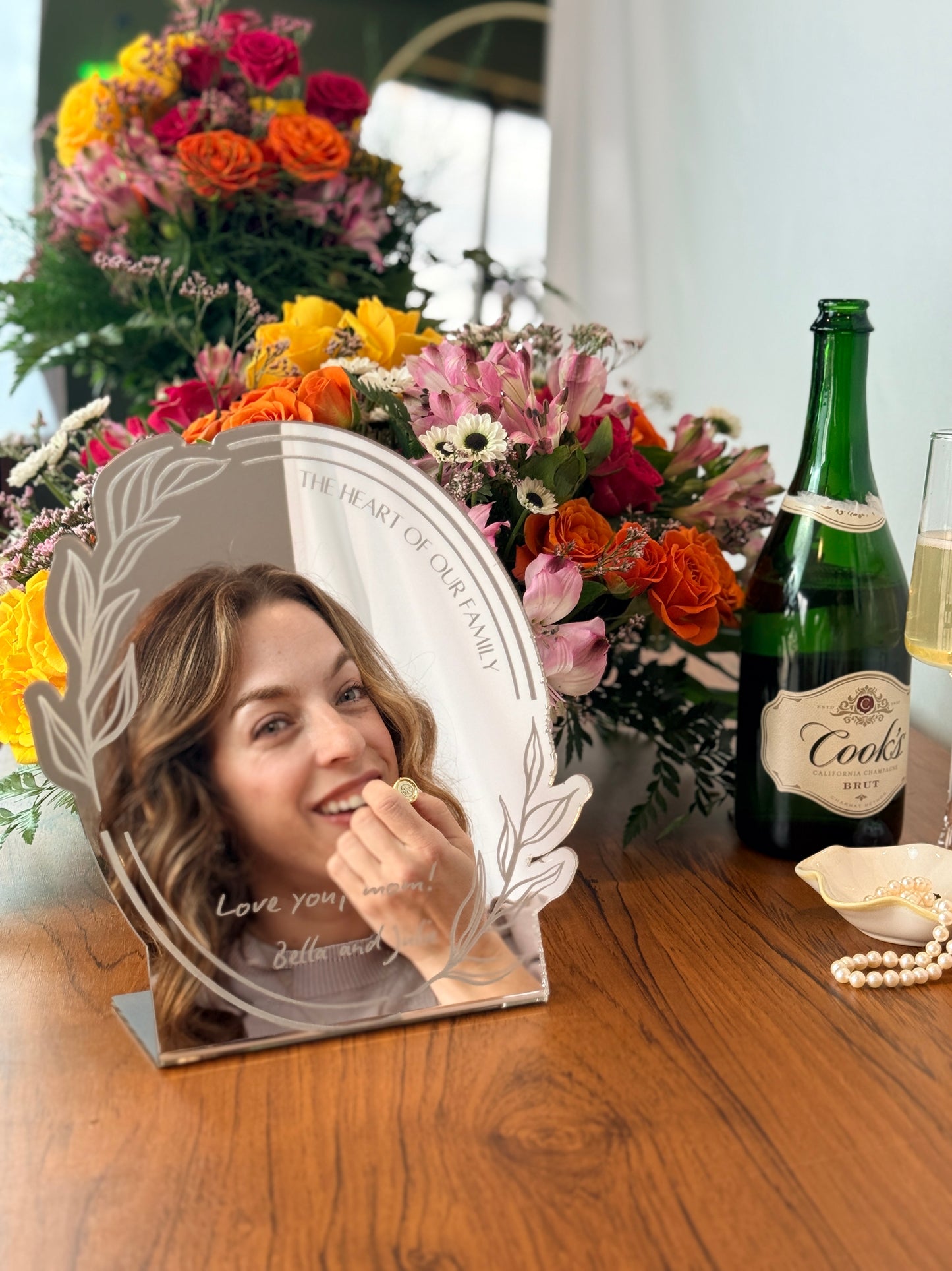 Mother's Day Heartbeat Mirror: Personalized Hand-Written Engraved Vanity Mirror