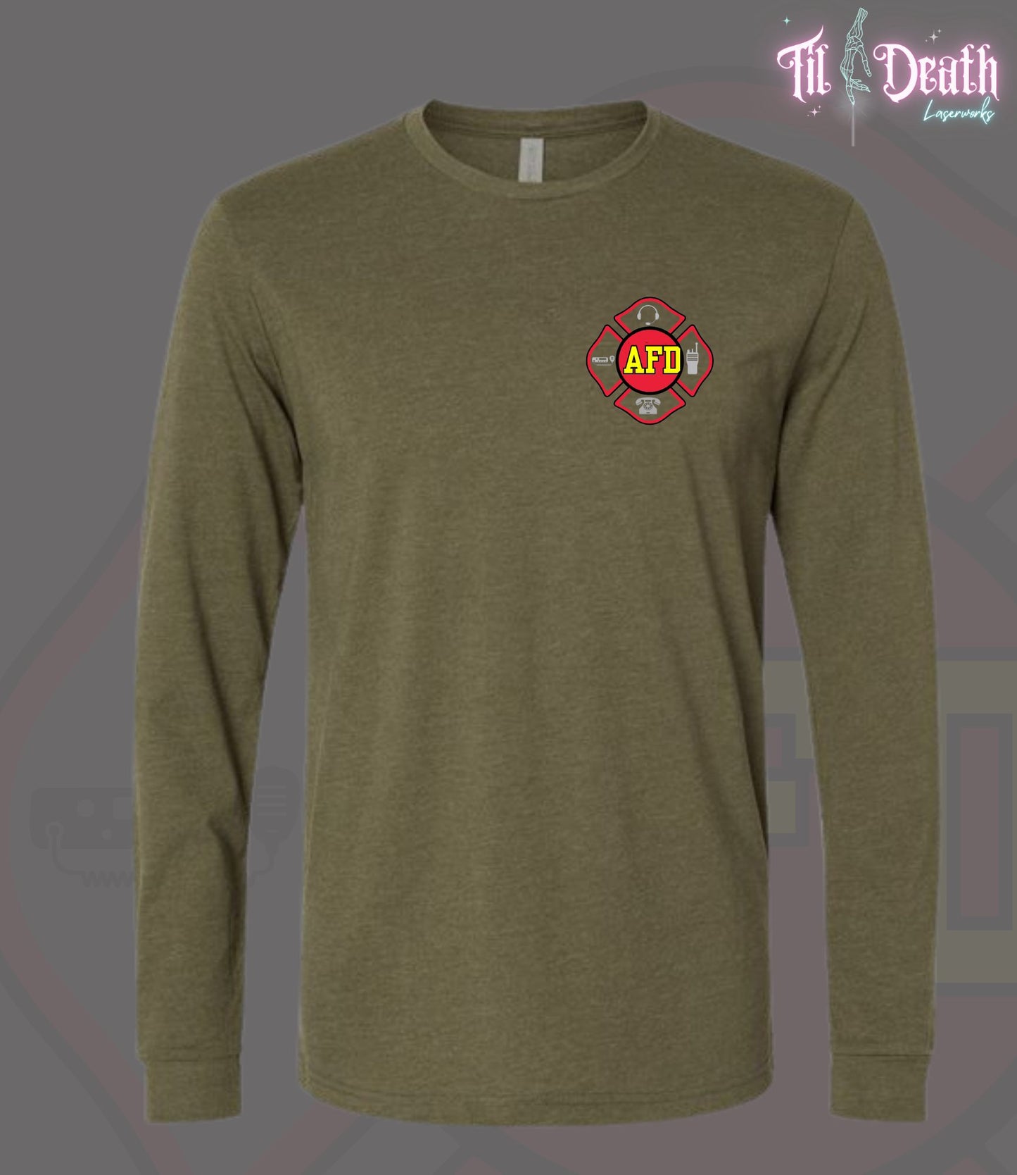 Adult Soft Long Sleeve - Military Green - Alexandria Fire Dept Dispatch