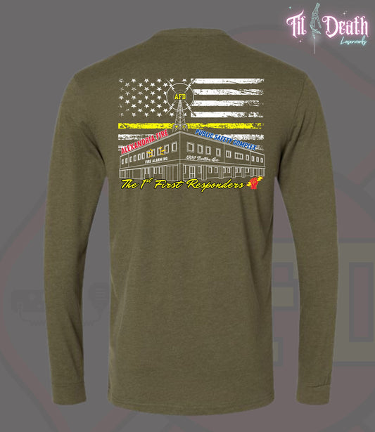 Adult Soft Long Sleeve - Military Green - Alexandria Fire Dept Dispatch