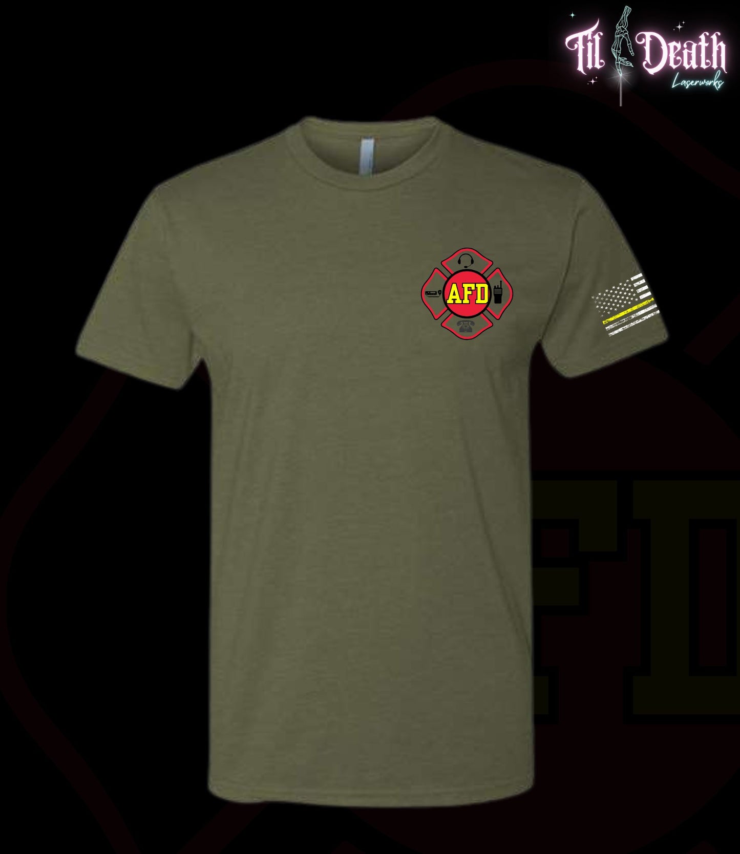 Adult Soft Tee - Military Green - Alexandria Fire Dept Dispatch