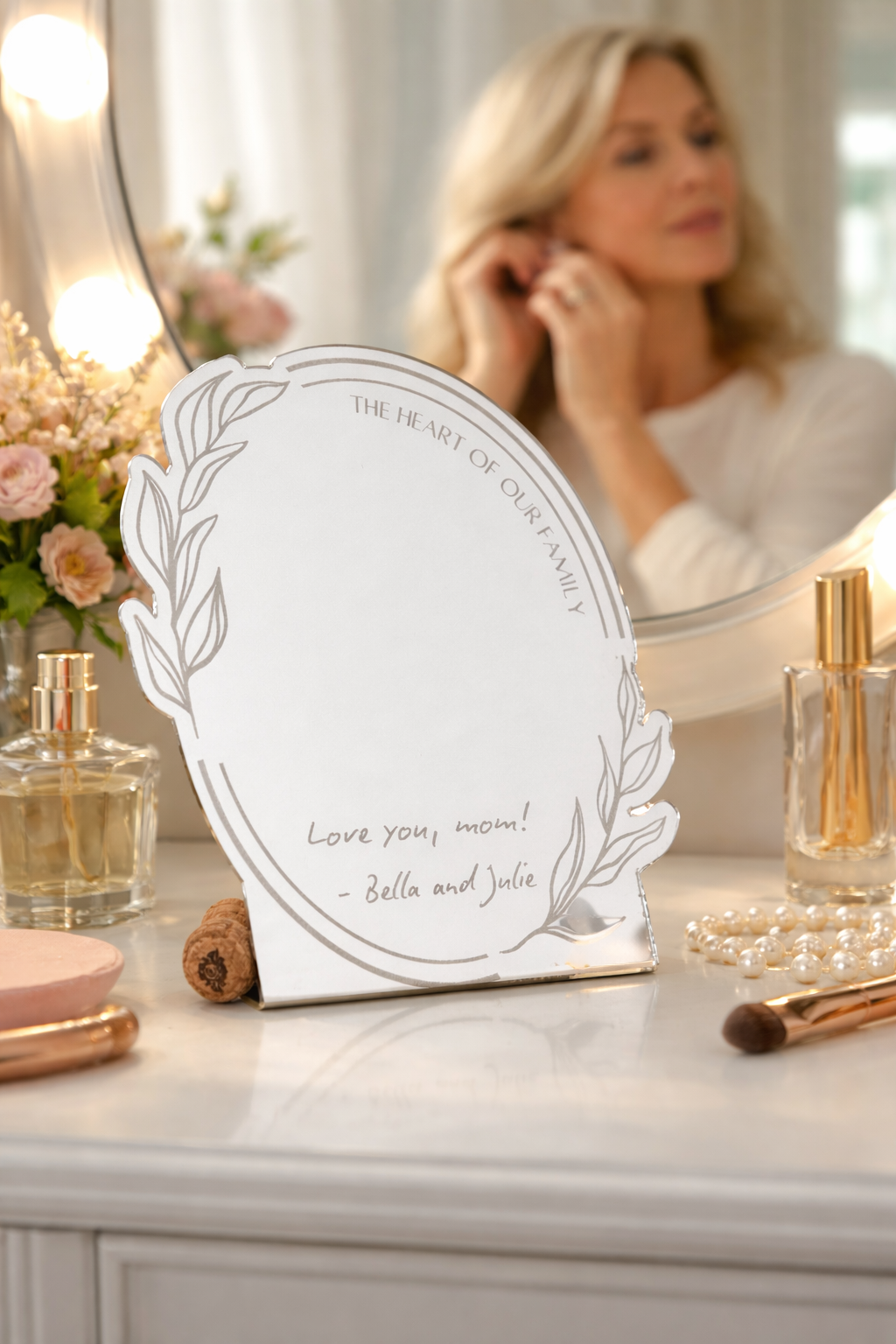Mother's Day Heartbeat Mirror: Personalized Hand-Written Engraved Vanity Mirror