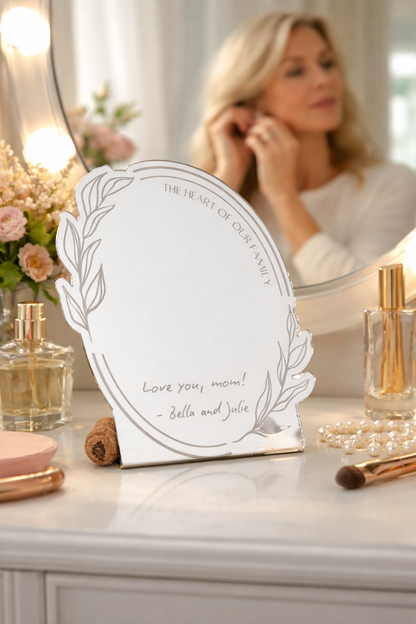 Mother's Day Heartbeat Mirror: Personalized Hand-Written Engraved Vanity Mirror