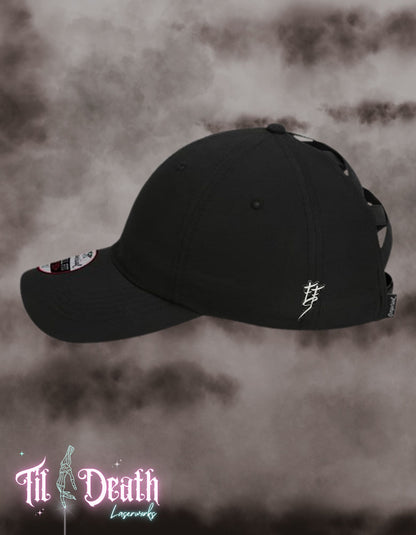 Fiery Fins Scuba - Women's Ponytail Ball Cap - Carbon Fiber - PREORDER