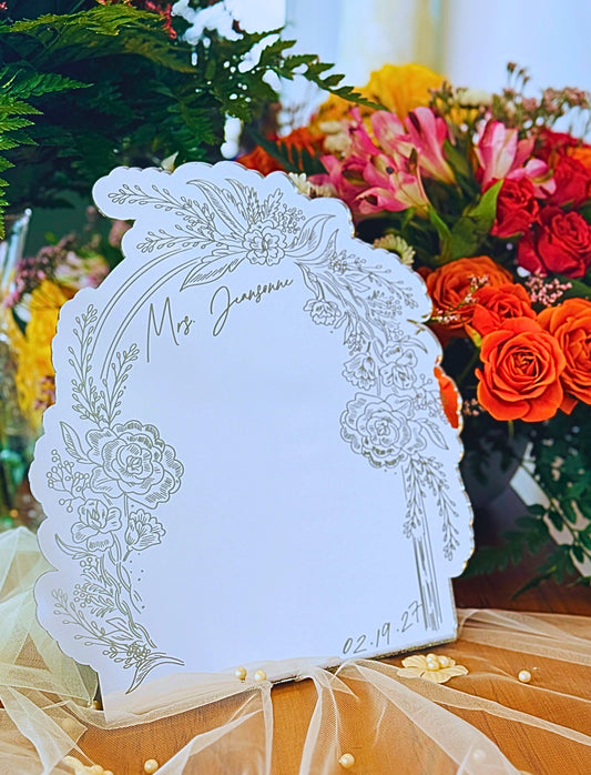 Custom Bridal Desk Mirror – Personalized Wedding Keepsake: Name & Date - Arch