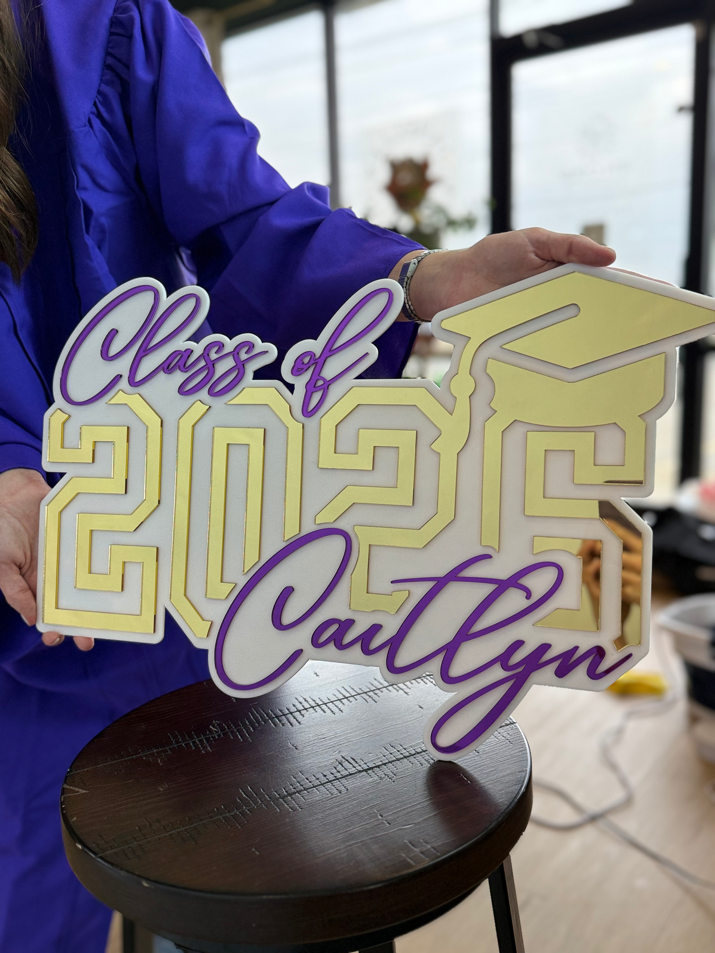 "The Senior Spotlight" Cursive Graduation Acrylic Mirror Sign