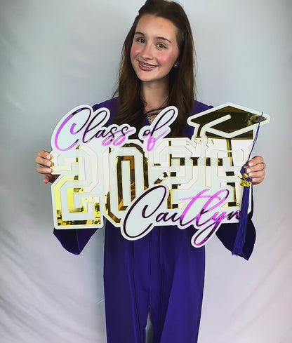 "The Senior Spotlight" Cursive Graduation Acrylic Mirror Sign